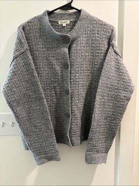 Max Studio Gray Textured Waffle-Knit Button Cardigan